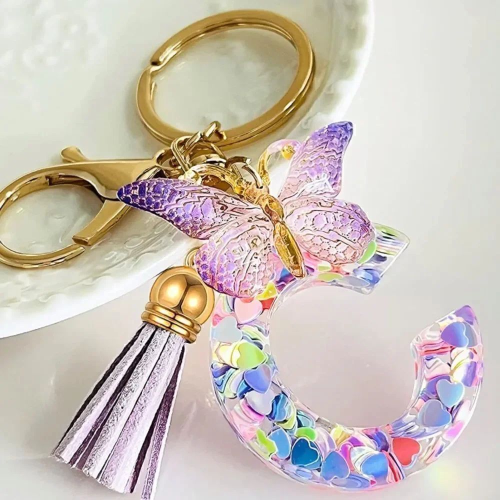 Initials Heart Tassel Keychain 